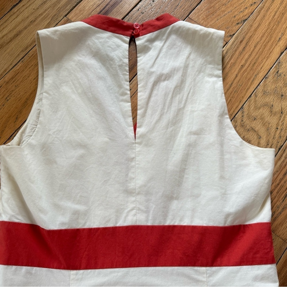 Ann Taylor 100% Cotton V Neck Sleeveless A Line White/Red Dress Women’s Sz 4 - Picture 7 of 15